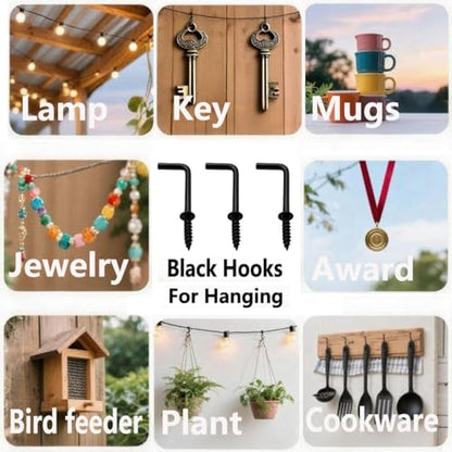 200 PCS 7 Shaped Right Angle Screw Hooks, 5/8 Inch Small Black Screw in L Shaped Hooks for Hanging Lamp,Plants,Decorations,kitchenware and DIY Crafts - size: 5/8inch 200pcs