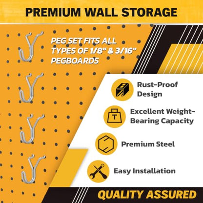 ELEAD 90-Piece Pegboard Hooks J-Hook, Silver J Hooks for Pegboard, Fits 1/8” & 3/16” Pegboards, Heavy Duty Peg Board Hooks for Hanging Keys, Retail Items & Small Tools - style: Silver J Hooks 90-Piece