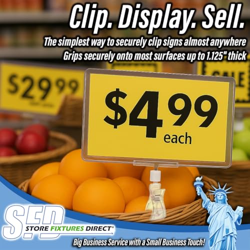 Rotating Clip On POP Swivel Sign Holding Clamp with Card Protector for Hangrails or Tubes - 3 Pack