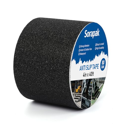 Heavy Duty 4in x 40ft Black Anti Slip Tape, 80 Grit Waterproof Non Skid Grip Tape Roll for Stairs, Ramps, Decks, Boat Decks, Floors, Warehouses & Outdoor Use - size: 4'' x 40 FT