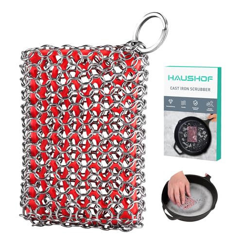 HAUSHOF Cast Iron Scrubber, Chainmail Scrubber Cast Iron Cleaner - color: Red