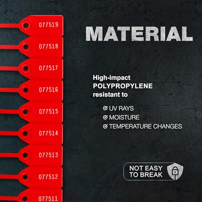 250 Plastic Tamper Seals, Numbered Zip Ties, Fire Extinguisher, Red - size: 250 PCS