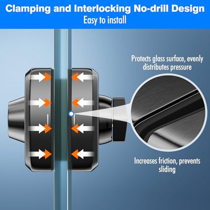 Ranbo No-Drill Double Glass Door Lock with Key for Swing Door, Four-Bolt - color: LE-201B Brushed Black
