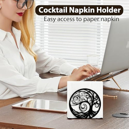 Napkin Holder for Table Metal Standing Napkin Holders for 5-inch Paper Napkins, Mail Bills Elegant Napkin Dispenser for Dining Room, Kitchen - size: Cocktail Napkin 5x5" - Black Whirl Tree