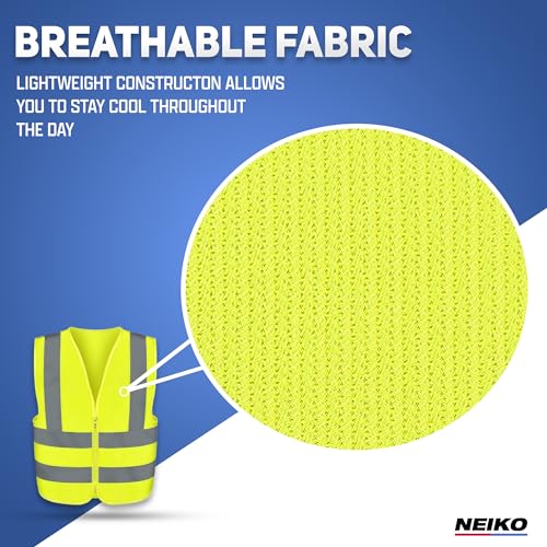 Neiko High Visibility Safety Vest, ANSI Class 2, No Pocket - color: Yellow, size: Large, style: Vest