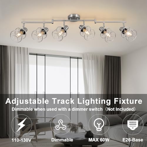 WILON Track Lighting Fixtures, 6-Light Brushed Nickel Flush Mount Track Light Ceiling, 6 Way Spot Light Kitchen Light Fixtures Directional Ceiling Spotlight for Kitchen Hallway Living Room - color: Brushed Nickel, size: 6-Light-Cage