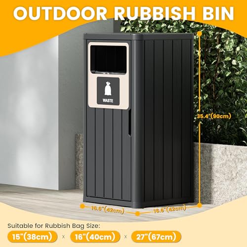 Outdoor Trash Can Waterproof Resin Patio Garbage Can for Outdoor Trash Bin for Patio, Garden, Black (22 Gallon) - color: Black, size: 22 Gallon