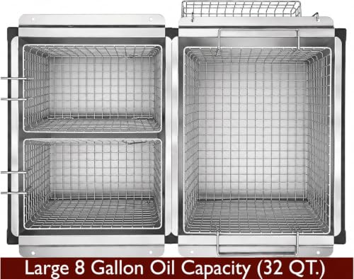 Triple Propane Deep Fryer-3 Basket Stainless Steel Cooker-8 Gal. Oil Capacity-32 QT.-Outdoor Fish Fry/Turkey/Chicken Wings Deep Fryer-148,000 BTU with Hose and Regulator-Ideal for Home & Commercial