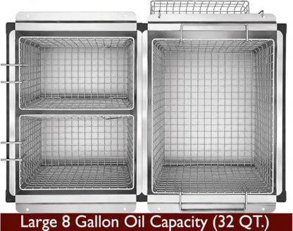 Triple Propane Deep Fryer-3 Basket Stainless Steel Cooker-8 Gal. Oil Capacity-32 QT.-Outdoor Fish Fry/Turkey/Chicken Wings Deep Fryer-148,000 BTU with Hose and Regulator-Ideal for Home & Commercial