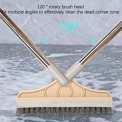 2 in 1 Floor Brush Scrubber with Long Handle Grout Brush 3 Poles 53.5'' New Upgrade Stiff Bristle Cleaning Scrub Brush with Squeegee 120°Rotating Tile Brush for Cleaning Bathroom Glass Patio Kitchen - color: Gray
