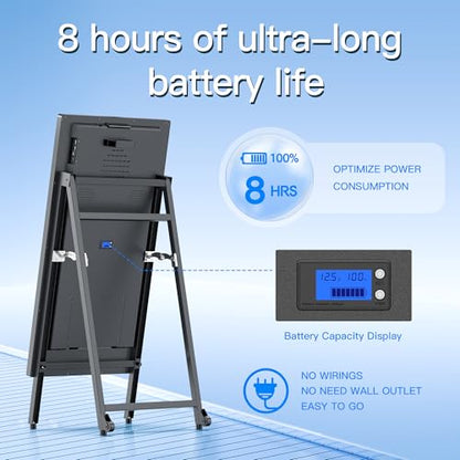 Portable A-Frame Rechargeable Digital Signage Kiosk with LED Message Writing Board, 8H Battery Powered USB Plug & Play Dual Screen, Foldable Advertising Display for Retail Stores, Restaurants