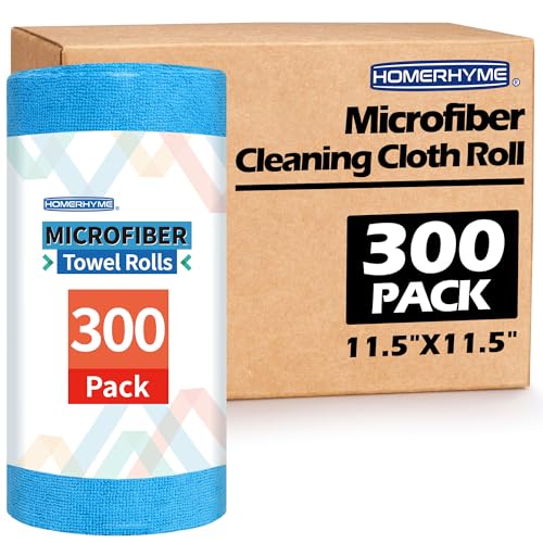 Microfiber Cleaning Cloth Roll,300 Pack Tear Away Microfiber Towels, Reusable Washable Shop Towels, Lint Free All-Purpose Cleaning Rags for Car Kitchen Garage Bar 11.5"x11.5" - color: Blue, size: 300