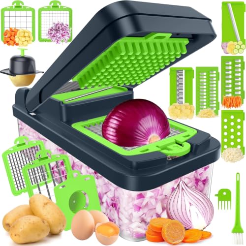 12-in-1 Vegetable Chopper with 7 Blades, Food Veggie Cutter, Green - color: Green, size: 7 Blades