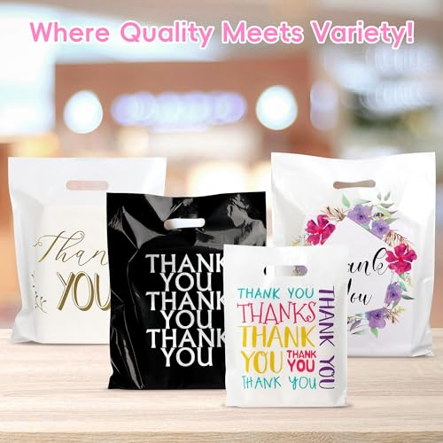 Floral Thank You Bags for Business Small, 50 PCS 12x15 Plastic Bags - color: 50 Pack Floral Thank You Bags