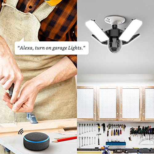 Feit Electric LED Garage Ceiling Light with Camera, Smart Security Garage Light WiFi 2.4GHz, Screw-in E26 Base, Motion Sensor, Two-Way Audio, Video Motion Notifications, 12,000 Lumens, 5000K Dimmable