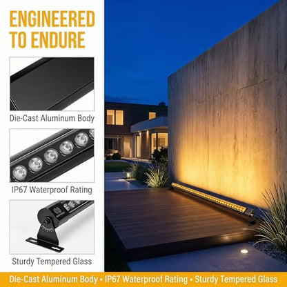 2 Pack 36W LED Wall Washer Light 2FT 2700K Waterproof IP67 Plug-in - color: 2700K-Warm White, size: 23.6''