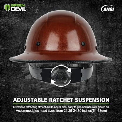 GREEN DEVIL Fiberglass Full Brim Hard Hat OSHA & ANSI Rated Fiber Hardhat for Men with Brim Guard - color: Natural Tan Full Brim Style