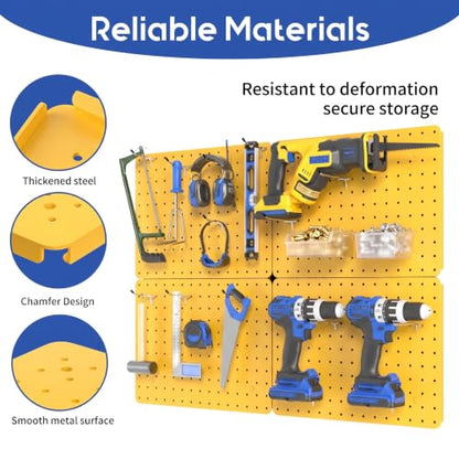 Pegboard Organizer Kit,4 Pack 14.76x10.82 in Metal Panels with 6 Bin,Yellow