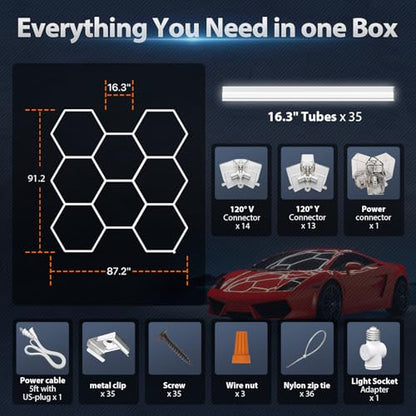 Hexagon Garage Lights: 245W 35 Pack 8 Grids LED Garage Lights - Easy Install 6500K Super Bright Honeycomb Light for Warehouse, Car Detailing Shop, Exhibition Hall, Gym - size: 8 HEX