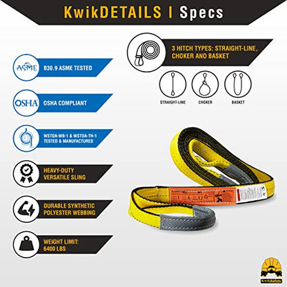 KwikSafety - Charlotte, NC - Mighty Sumo 2”x 8’ Poly Web Sling Lifting Strap Construction ASME OSHA / 6400lbs Vertical 5100lbs Choker 12800lbs Basket/Rigging Moving Towing Hoisting Gear - size: 2"x8' | 6400 lbs
