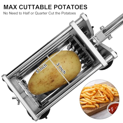 French Fry Cutter Professional Stainless Steel Potato Cutter with 1/2 Inch and 3/8 Inch Blades Commercial French Fries Slicer for Potatoes Carrots Cucumbers