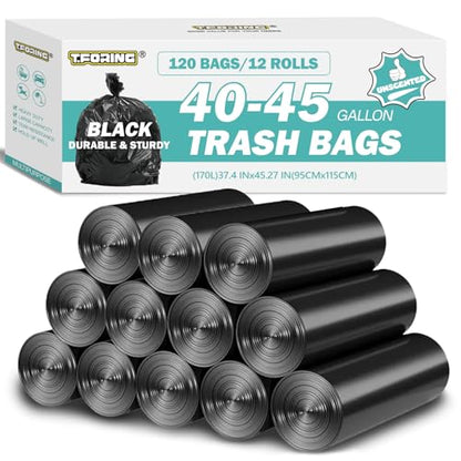 40-45 Gallon Trash Bags Unscented, 35'' x 40'', Black, 120 Count - color: 40-45 Gallon | 120 Count, size: 120 Count(pack of 1)