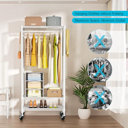 FUTASSI Rolling Clothes Rack, Clothing Racks for Hanging Clothes, White - color: White, size: P3 Mini