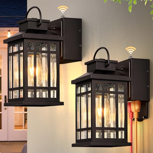 Outdoor Light Fixture Dusk to Dawn, Bronze Porch Light with Outlet - color: ORB, size: D2D 2-Pack