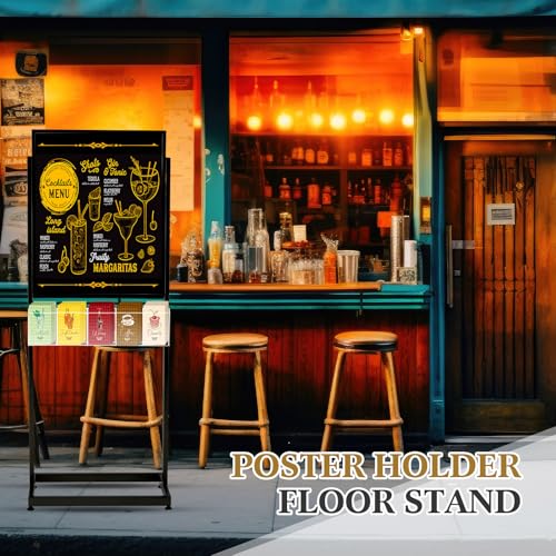 Zonon 22" x 28" Metal Poster Sign Holder Floor Stand with 5 Pocket Acrylic Brochure Holder 4x9 Floor Standing Double Side Slide in Heavy Duty 63" H Non Slip for Display Outdoor Indoor Store (Black) - color: Black