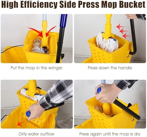 Mop Bucket, Commercial Bucket for Mopping on Wheels - size: 34 Quarts