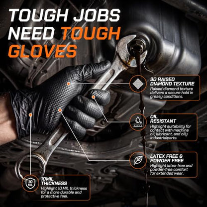 Nitrile Gloves HEAVY DUTY 10 Mil Rubber Black Mechanic Gloves Large - size: Large
