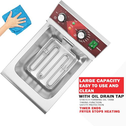 EGGKITPO Deep Fryer 12L Large Electric Fryer with Oil Drain and Timer Deep Fryer with Basket and Lid Stainless Steel Countertop fryer Commercial Fryer for Restaurant and Home Kitchen 120V 1750W - size: 12L