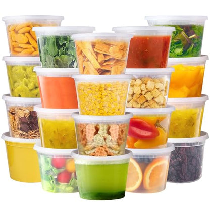 Deli Containers with Lids 16 oz - Disposable Soup Containers with Lids 48 Sets - Plastic Containers with Lid, Food Storage Containers with Lids, BPA Free/Microwave/Freezer/Dishwasher Safe - size: 16oz-48pc