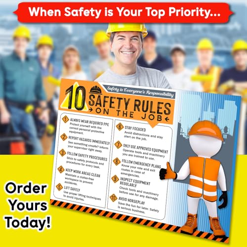 10 Safety Rules on the Job Poster 2026 – 18x24 Durable Laminated Business Safety First Poster Sign, Tear-Resistant, Waterproof Workplace Safety & Industrial Safety Poster for Construction (Pack of 1)