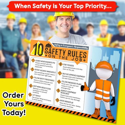 10 Safety Rules on the Job Poster 2026 – 18x24 Durable Laminated Business Safety First Poster Sign, Tear-Resistant, Waterproof Workplace Safety & Industrial Safety Poster for Construction (Pack of 1)