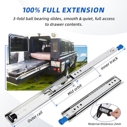 with Lock Heavy Duty Drawer Slides 12 14 16 18 20 22 24 26 28 30 32 34 36 40 44 48 52 56 60 Inch 500 Lbs Side Mount Full Extension Ball (Load:250 lb (with Lock) -W:53mm, 14 Inch) - size: 14 Inch, style: Load:250 lb (With lock) -W:53mm