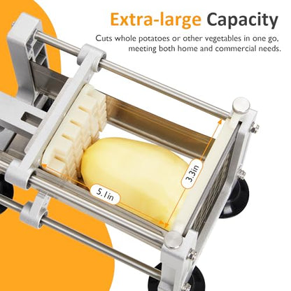 Sunvivi French Fry Cutter Stainless Steel Potato Slicer : with 2 Replaceable blades (1/2 & 3/8 Inch), Professional Fries Cutter for Potatoes, Carrots, Cucumber, Onion, Yam - size: Large-Hand-push