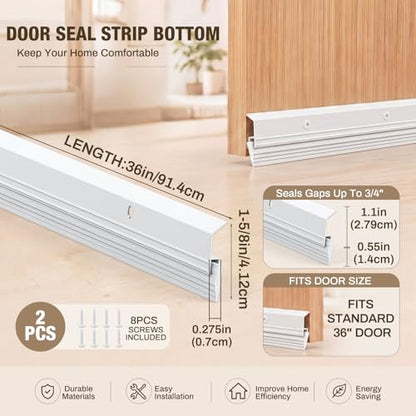 FoldTier 2 Pcs All-Season Door Sweep for Bottom of Door, 1-5/8 x 36 Inch
