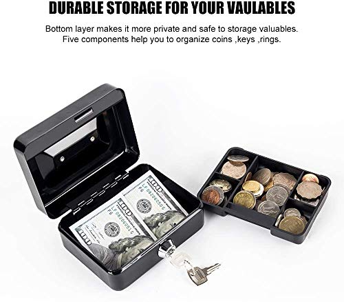 xydled Mini Cash Box with Lock, Metal Money Box, Steel Money Box, Black - color: Black, size: Small