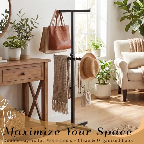 BreezeHug 44.5-46 Inch Adjustable Height Shopping Bag Rack Heavy Duty T-Shaped Grocery Bag Metal Holder for Retail Stores Large Tote Display Malls Vendor Boutique Trade - style: Double-layer Adjustable