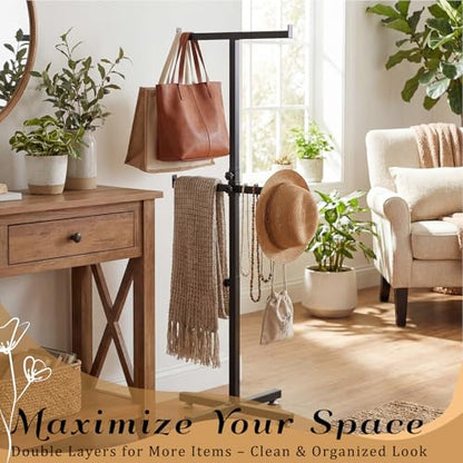 BreezeHug 44.5-46 Inch Adjustable Height Shopping Bag Rack Heavy Duty T-Shaped Grocery Bag Metal Holder for Retail Stores Large Tote Display Malls Vendor Boutique Trade - style: Double-layer Adjustable