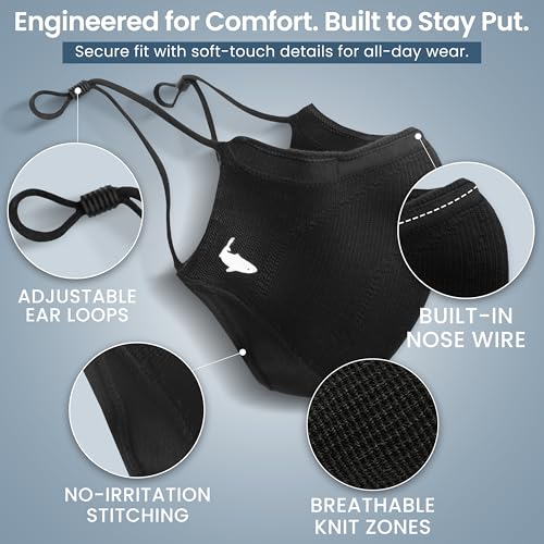 INHERENT Reusable Face Mask, Anti-Odor, Adjustable, Comfortable - style: Black - Large