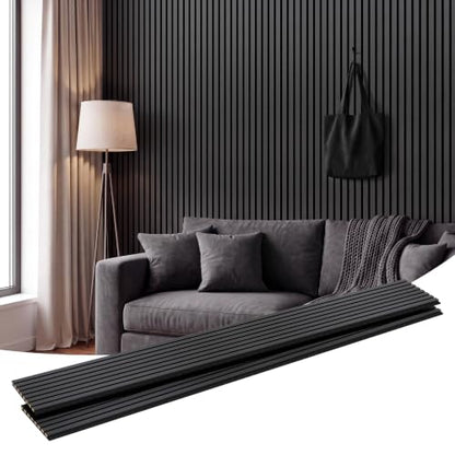 Amsleekey 2-Pack 94.5″x12.6″ Acoustic Wood Slat Wall Panels, 4 Hooks, Black - color: Black, size: 94.5 x 12.6 in - 2 pcs