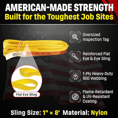 DD Sling 1 Inch x 8 Foot Nylon Lifting Sling - size: 1"x8'