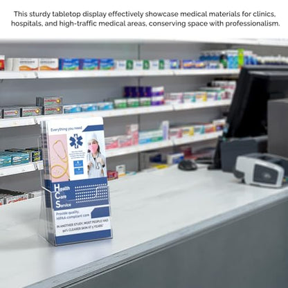 Marketing Holders 2 Pack 4.25" Brochure Holder Countertop Holds Rack Cards Tri Fold Ad Pamphlet Caddy for Waiting Rooms Gyms and Retail Shops Clear Acrylic