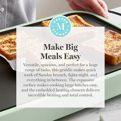 Martha Stewart 12"x 22" XL Electric Griddle, Ceramic Nonstick Flat Top - color: Honeydew Green
