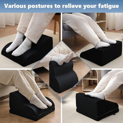 Foot Rest Under Desk for Office, Ergonomic Adjustable Footrest with Washable Cover, Soft Desk Foot Stool for Home Office, Work, Gaming, Long Sitting, Black - color: Black