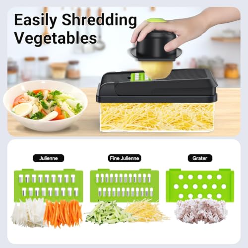 12-in-1 Vegetable Chopper with 7 Blades, Food Veggie Cutter, Green - color: Green, size: 7 Blades