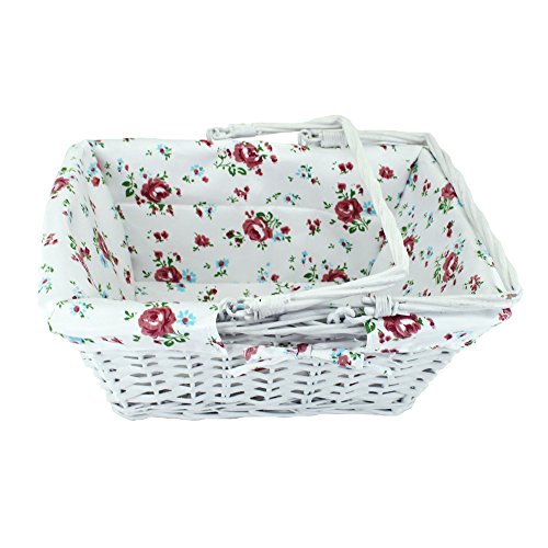 Kingwillow White Wicker Picnic Basket with Handles