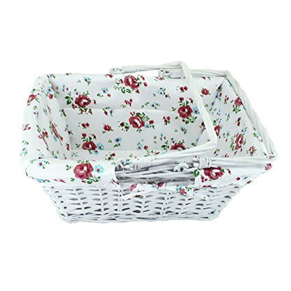 Kingwillow White Wicker Picnic Basket with Handles